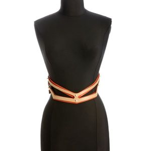 Fleet Ilya Saddle Leather Cut Out Belt, Nude/Coral